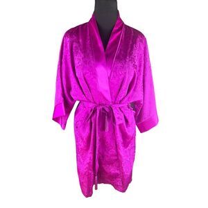 Victoria’s Secret purple fuchsia textured polyester short robe tassels one size